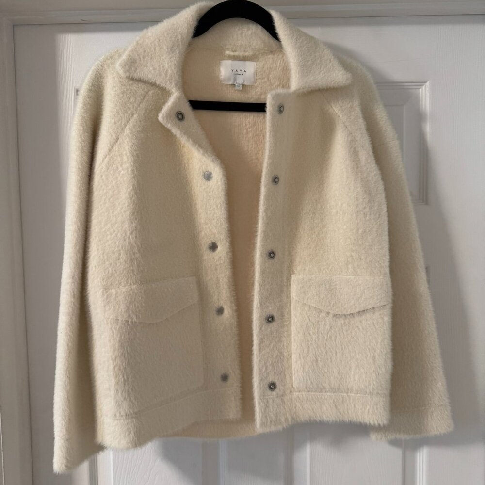 YAYA Women’s Wool-Blend Snap Button Jacket – Cozy & Chic (Size XS, Cream)